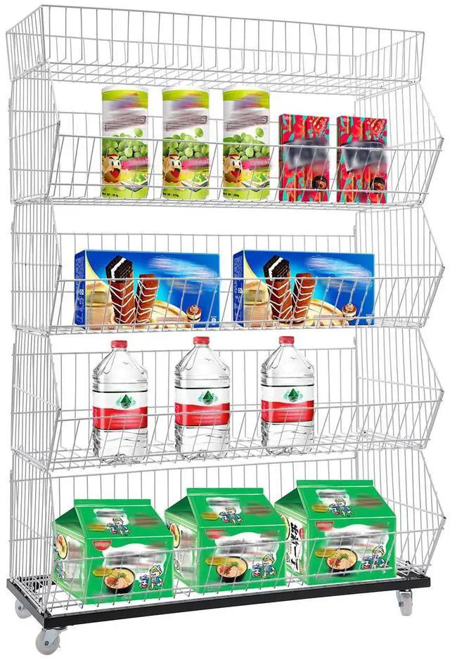 Main image of Retail Display Rack 5-Tier Market Merchandise Display Shelf Fruit Storage Shelf Vegetable Snack Basket Retail Store Supplies with Wheels for Home Store Market (18" D X 35" W X 55" H-White)
