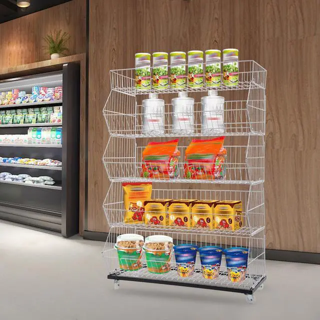 Alt view image 2 of 6 - Retail Display Rack 5-Tier Market Merchandise Display Shelf Fruit Storage Shelf Vegetable Snack Basket Retail Store Supplies with Wheels for Home Store Market (18" D X 35" W X 55" H-White)