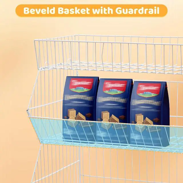Alt view image 4 of 6 - Retail Display Rack 5-Tier Market Merchandise Display Shelf Fruit Storage Shelf Vegetable Snack Basket Retail Store Supplies with Wheels for Home Store Market (18" D X 35" W X 55" H-White)