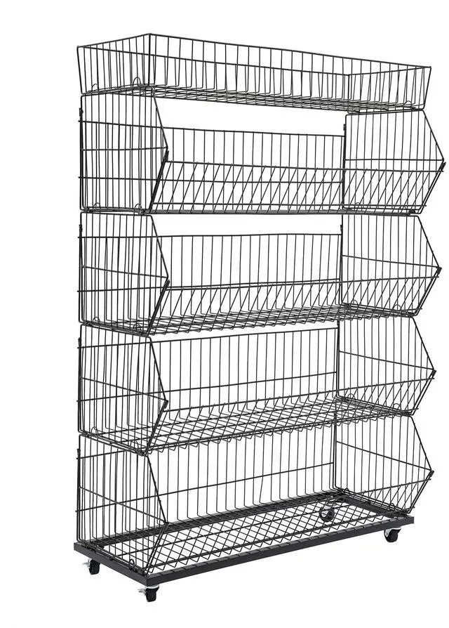 Main image of Retail Display Rack 5-Tier Market Merchandise Display Shelf Fruit Store Storage Shelf Vegetable Snack Basket Retail Store Supplies with Wheels for Home Store Market (18" D X 35" W X 55" H)