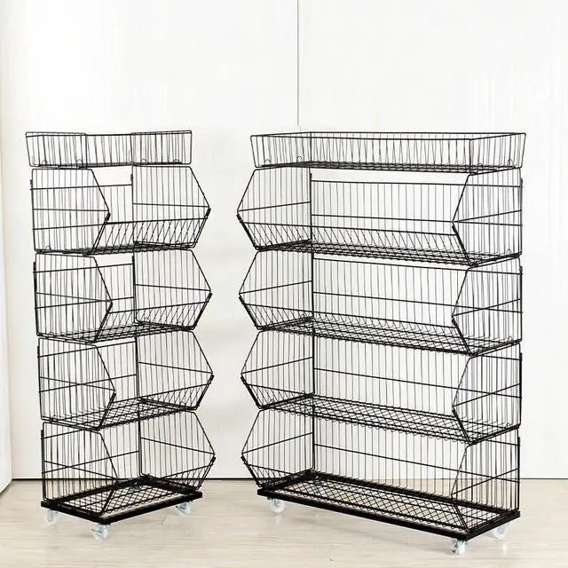 Alt view image 2 of 6 - Retail Display Rack 5-Tier Market Merchandise Display Shelf Fruit Store Storage Shelf Vegetable Snack Basket Retail Store Supplies with Wheels for Home Store Market (18" D X 35" W X 55" H)