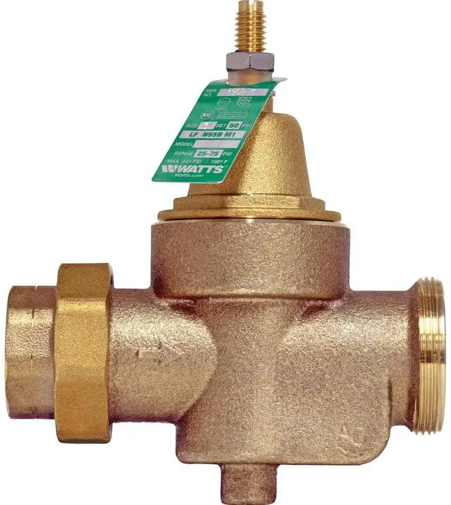 Main image of 1-Inch Lead-Free Water Pressure Reducing Valve, NPT Thread Union x NPT Female, Adjust 25-75 PSI, Max Work 400 PSI