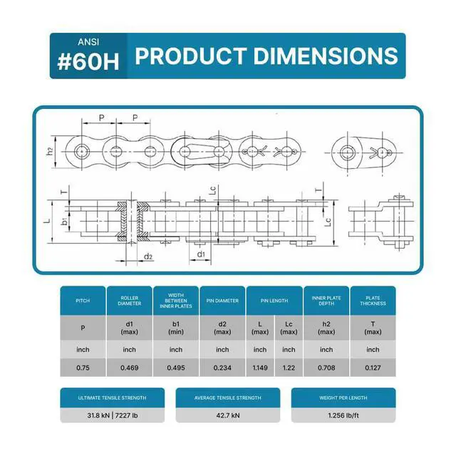 Alt view image 3 of 6 - PGN #60 Heavy Duty Roller Chain - 50 Feet + 5 Free Connecting Links - #60H