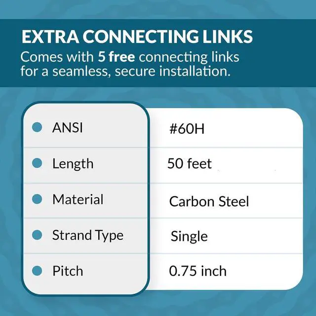 Alt view image 5 of 6 - PGN #60 Heavy Duty Roller Chain - 50 Feet + 5 Free Connecting Links - #60H