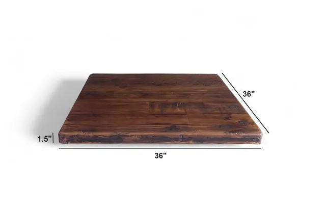 Alt view image 2 of 4 - Rustic Reclaimed Wood Dining Table Top, Dark Brown Matte Finish, for Restaurants/Cafes/Home, (36" x 36")