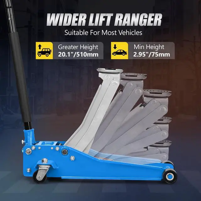 Alt view image 2 of 6 - 3 Ton Floor Jack, Aluminum and Steel Low Profile Jack with Dual Pistons Quick Lift Pump for Cars & SUVs, Lifting Range 2-19/20" to 20-1/10, Blue