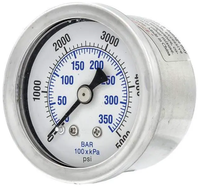 Main image of 25 Pack of Liquid Filled Center Back Mount Pressure Gauge with 1.5" Dial, 0-5000 PSI, 1/8" Male NPT Connection, Stainless Steel CASE and Bezel (25)