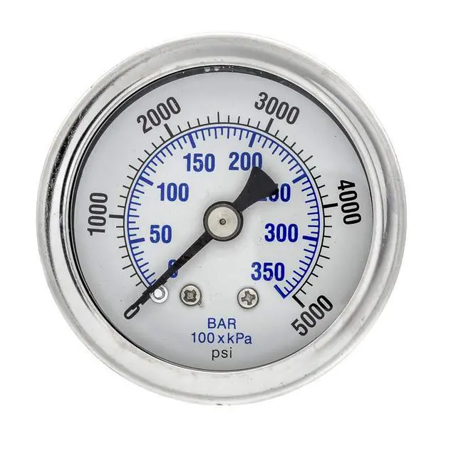 Alt view image 2 of 4 - 25 Pack of Liquid Filled Center Back Mount Pressure Gauge with 1.5" Dial, 0-5000 PSI, 1/8" Male NPT Connection, Stainless Steel CASE and Bezel (25)
