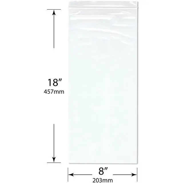 Alt view image 2 of 3 - 8" x 18" (Case of 1,000), 2 Mil Zipper Reclosable Plastic Bags
