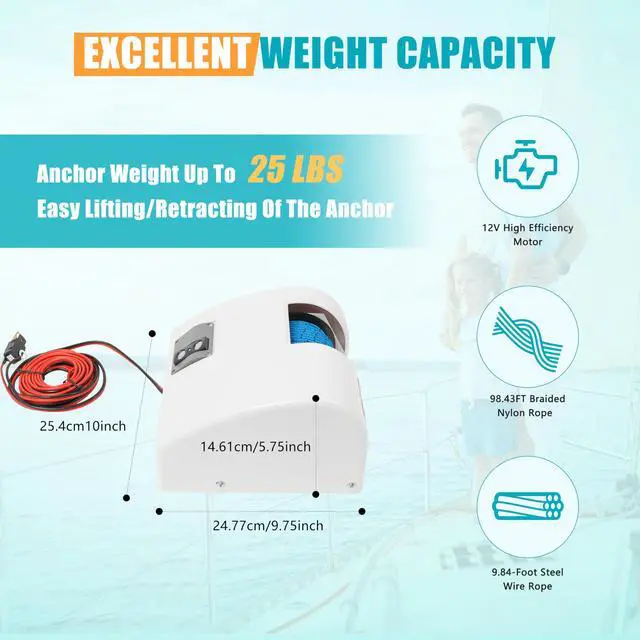 Alt view image 2 of 6 - Electric Anchor Winch, 45 LBS Electric Anchor Winch for Boat 12 Volt Motor Towing Winches Boat Winch with Wireless Remote Control and 100FT Anchor Rope, Rope Strength 700 LBS (White 25 LBS)
