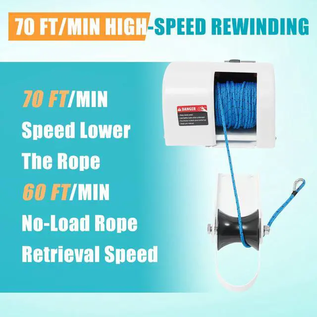 Alt view image 4 of 6 - Electric Anchor Winch, 45 LBS Electric Anchor Winch for Boat 12 Volt Motor Towing Winches Boat Winch with Wireless Remote Control and 100FT Anchor Rope, Rope Strength 700 LBS (White 25 LBS)