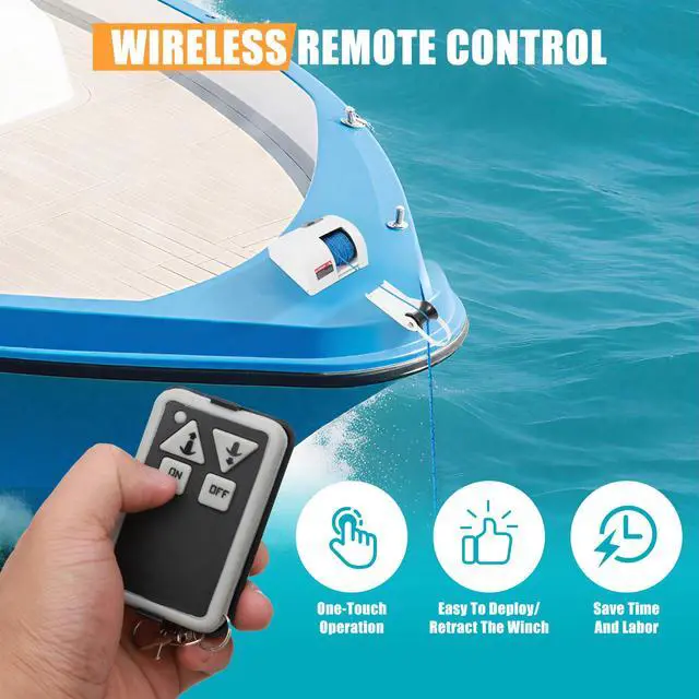 Alt view image 5 of 6 - Electric Anchor Winch, 45 LBS Electric Anchor Winch for Boat 12 Volt Motor Towing Winches Boat Winch with Wireless Remote Control and 100FT Anchor Rope, Rope Strength 700 LBS (White 25 LBS)