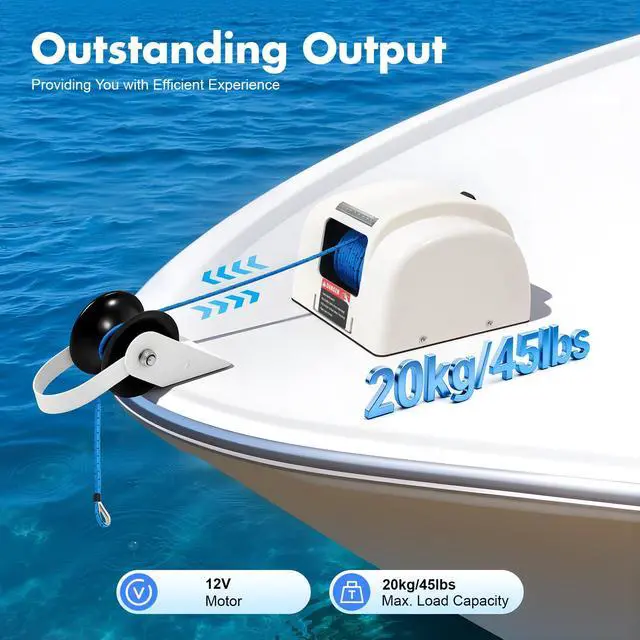 Alt view image 6 of 6 - Electric Anchor Winch, 45 LBS Electric Anchor Winch for Boat 12 Volt Motor Towing Winches Boat Winch with Wireless Remote Control and 100FT Anchor Rope, Rope Strength 700 LBS