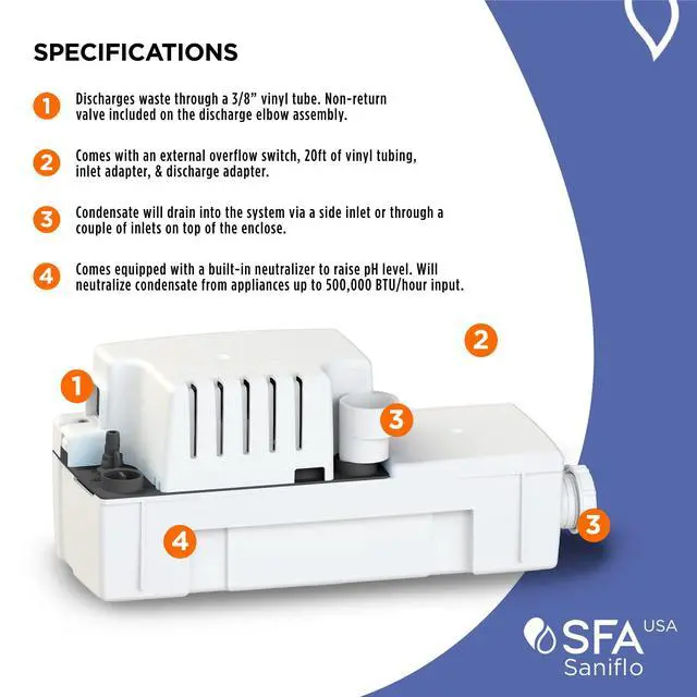 Alt view image 5 of 6 - SFA - Sanicondens Best Flat - Condensate Pump with Built-in Neutralizer - 500,000 BTU Capability - Condensing Boilers, HVAC Systems & Water Heater Systems Made In France