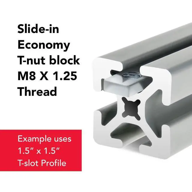 Alt view image 4 of 6 - 8020, 14131, 15 40 45 Series Steel M8 Slide-in Economy T Nuts Hardware Block Nuts for 1.5", 40mm, and 45mm Series Aluminum Extrusions Profiles (250 Pack)
