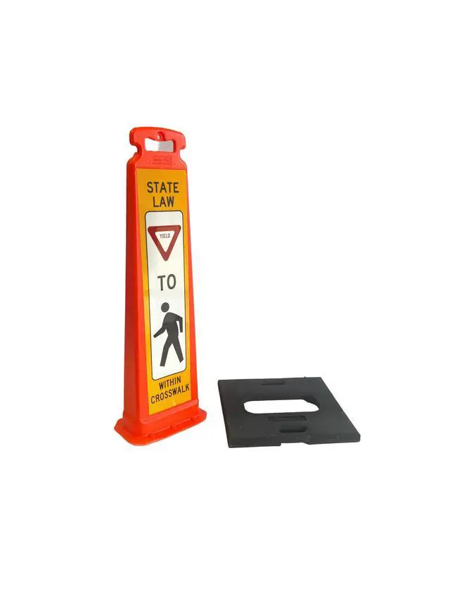 Alt view image 3 of 4 - Vertical Panel Sign Kit, Double-sided, Reflective sheeting. Crossing sign for School Zones/Crosswalks. Vertical Panel & 20lb Base (Sign and base ship separately) (White on Orange, YIELD TO PEDESTRIAN)