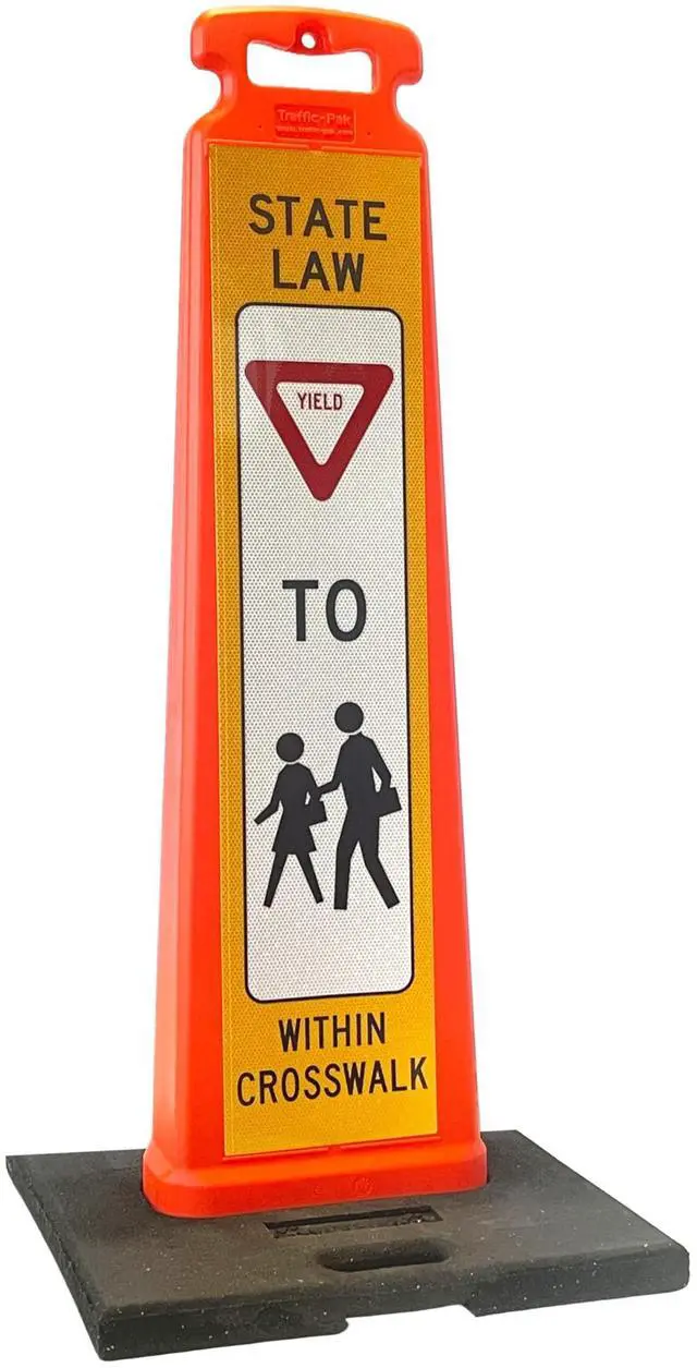 Main image of Vertical Panel Sign Kit, Double-sided, Reflective sheeting. Crossing sign for School Zones/Crosswalks. Vertical Panel & 20lb Base (Sign and base ship separately) (White on Orange, YIELD TO PEDESTRIANS