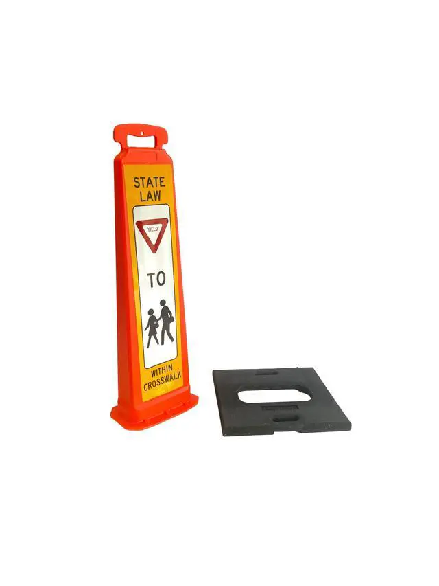 Alt view image 3 of 4 - Vertical Panel Sign Kit, Double-sided, Reflective sheeting. Crossing sign for School Zones/Crosswalks. Vertical Panel & 20lb Base (Sign and base ship separately) (White on Orange, YIELD TO PEDESTRIANS