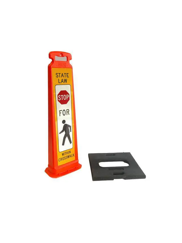 Alt view image 3 of 4 - STOP FOR PEDESTRIAN Vertical Panel Sign Kit, Double-sided, Reflective sheeting. Crossing sign for School Zones/Crosswalks. STOP FOR PEDESTRIAN Vertical Panel & 20lb Base (Sign and base ship separately
