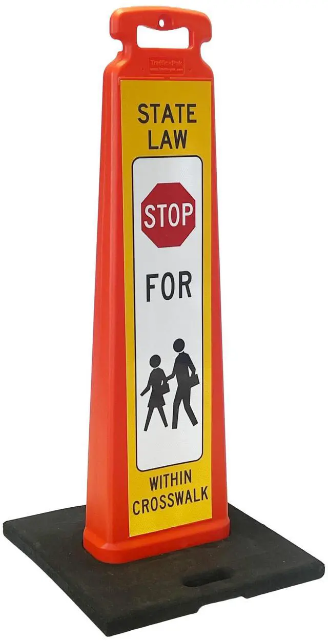 Main image of Vertical Panel Sign Kit, Double-sided, Reflective sheeting. Crossing sign for School Zones/Crosswalks. Vertical Panel & 20lb Base (Sign and base ship separately) (White on Orange, STOP FOR PEDESTRIANS