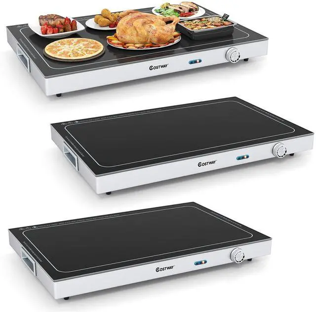 Main image of Electric Warming Tray with Adjustable Temperature & Built-in Handles, Tempered Glass Top Food Warmer with Thermostat for Buffets, Parties and Events, 3