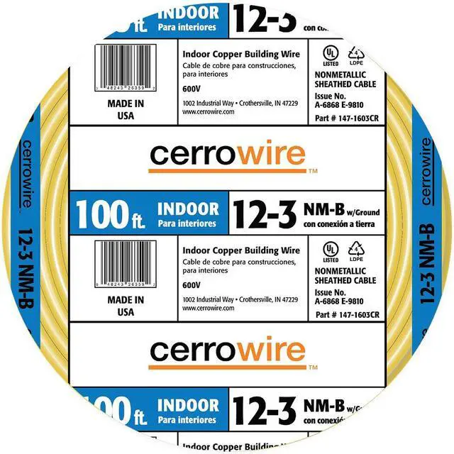 Alt view image 2 of 2 - CERRO 147-1603C 100' 12/3-Gauge 3-Conductor NMB Wire