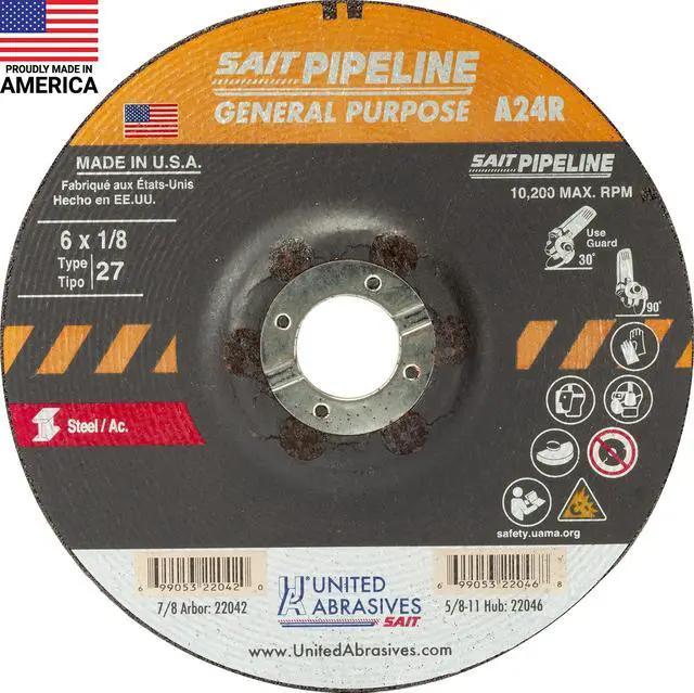 Main image of SAIT 22042 A24R General Purpose Pipeline Wheel (Type 27 Depressed Center) 6" x 1/8" x 7/8", 25-Pack