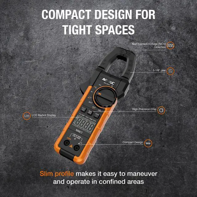 Alt view image 3 of 6 - NMC1 Digital Clamp Meter - HVAC Multimeter Clamp - Backlit Display - Adjustable Large Jaw - High Precision Chip - Compact Design