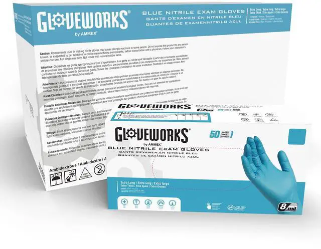 Main image of HD Medical Blue NitrileGloves - 8 mil, 12 inches long, Latex Free, Powder Free, Textured, Disposable, Non-Sterile, Large,GPNHD66100, Case of 500