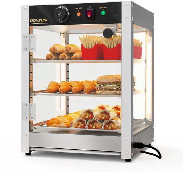 Main image of Commercial Food Warmer Display with Tri-Colors and Adjustable Shelf, 3-Tier Electric Countertop Warmers for Hamburger, Chicken, Bread, Pizza Warmer in Restaurant, Cafe, Store 800W 86-185