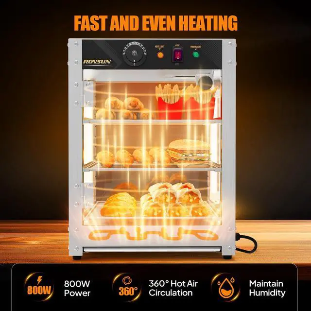 Alt view image 2 of 6 - Commercial Food Warmer Display with Tri-Colors and Adjustable Shelf, 3-Tier Electric Countertop Warmers for Hamburger, Chicken, Bread, Pizza Warmer in Restaurant, Cafe, Store 800W 86-185