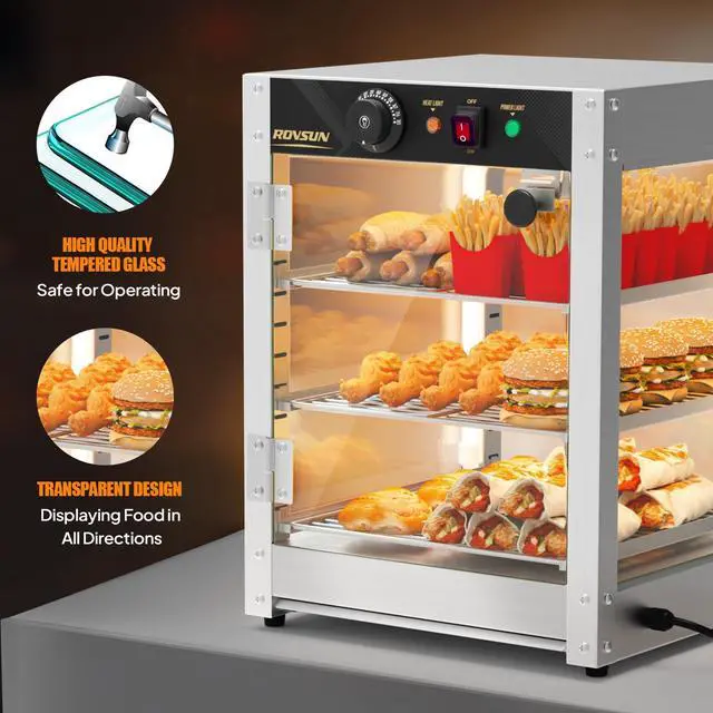 Alt view image 4 of 6 - Commercial Food Warmer Display with Tri-Colors and Adjustable Shelf, 3-Tier Electric Countertop Warmers for Hamburger, Chicken, Bread, Pizza Warmer in Restaurant, Cafe, Store 800W 86-185