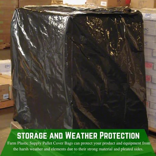 Alt view image 3 of 6 - Black Pallet Covers - 3 Mil - (55" x 53" x 75") - Heavy Duty Construction Grade Strength Pallet Bags, Pallet Covers, Polyethylene Pallet Bags, and Pallet Storage (10 Pack)