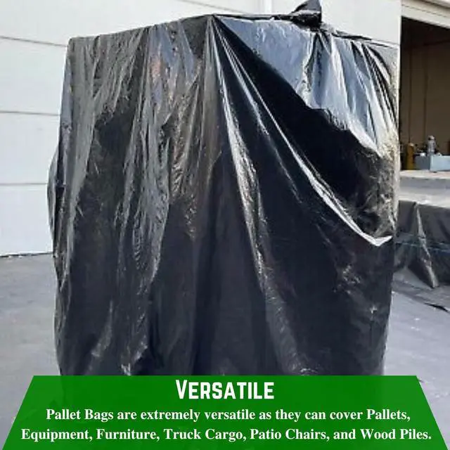 Alt view image 5 of 6 - Black Pallet Covers - 3 Mil - (55" x 53" x 75") - Heavy Duty Construction Grade Strength Pallet Bags, Pallet Covers, Polyethylene Pallet Bags, and Pallet Storage (10 Pack)