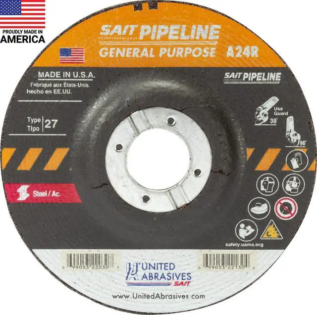 Main image of SAIT 22007 A24R General Purpose Pipeline Wheel (Type 27 Depressed Center) 4" x 1/8" x 3/8", 25-Pack