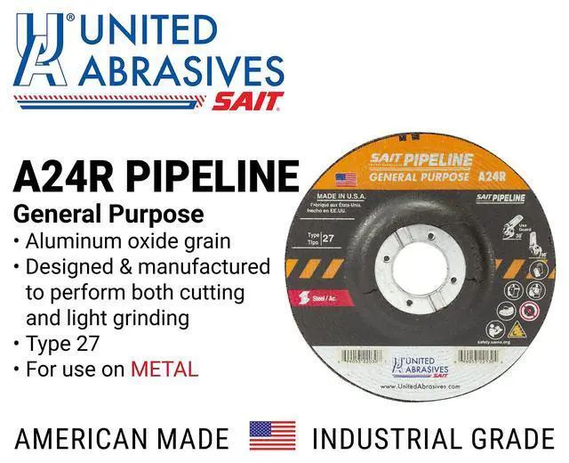 Alt view image 3 of 6 - SAIT 22007 A24R General Purpose Pipeline Wheel (Type 27 Depressed Center) 4" x 1/8" x 3/8", 25-Pack