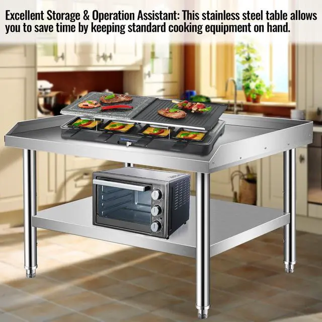 Alt view image 4 of 6 - Equipment Grill Stand 30 x 36 x 24 Inch, Stainless Steel Table with Adjustable Storage Undershelf, Equipment Stand for Commerical Kitchen Restaurant Home and Hotel
