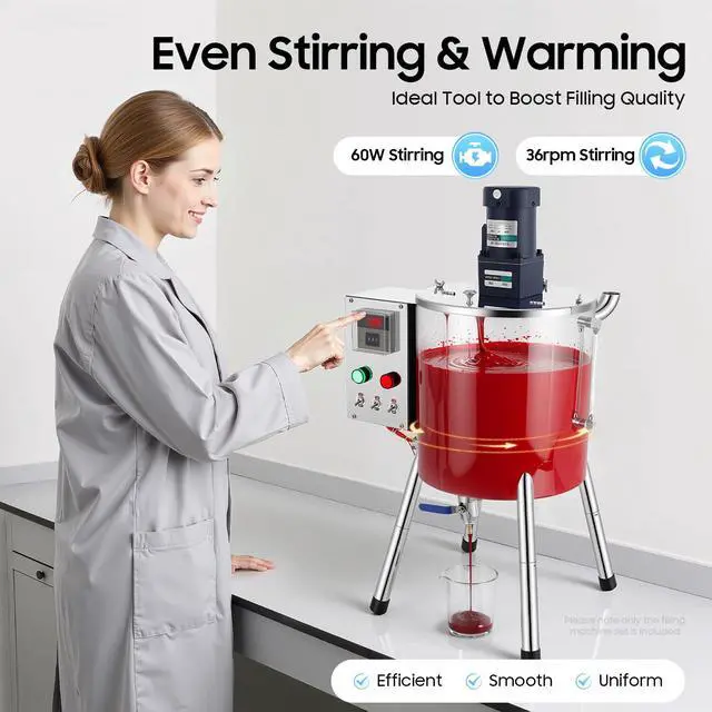 Alt view image 4 of 6 - Heating Mixing Filling Machine,30L Paste Liquid Filling Machine Stainless Steel Stirring Tank Cream Liquid Filler Machine Paste Filler Lipstick Candle Heat Filler for Lipstick Shoe Polish Wax (15L)