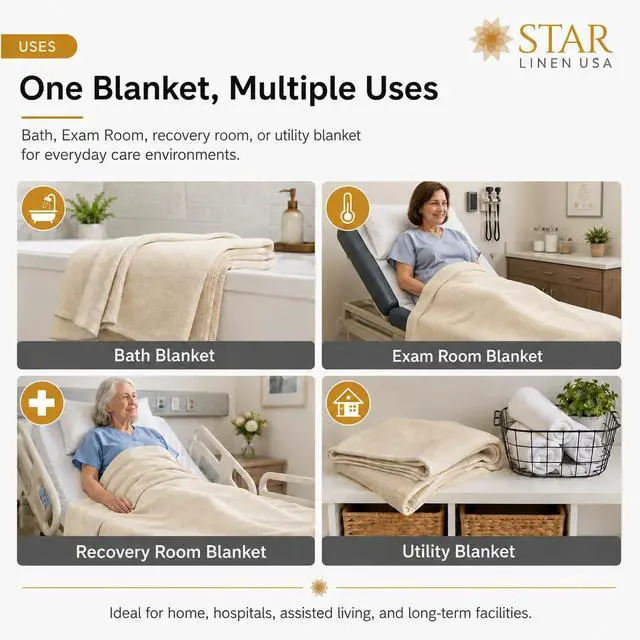 Alt view image 6 of 6 - 24 Pack - 70 x 90 Hospital Bath Blanket - Comfortable Lightweight Cotton/Poly Blankets