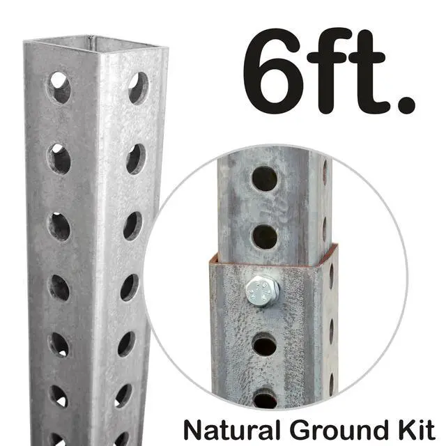 Alt view image 6 of 6 - Square Sign Post Kit - 6ft Tall x 1.5" Wide Galvanized Steel Post and 3 Ft Stub for Natural Ground, Made in USA