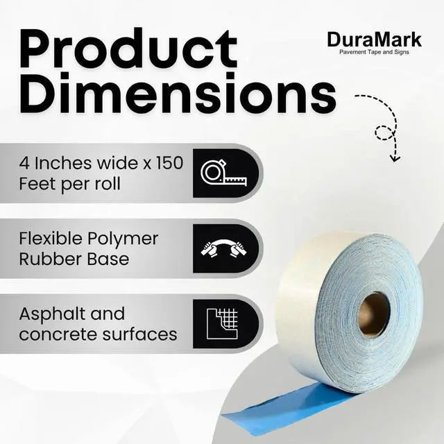 Alt view image 2 of 6 - DuraMark White Outdoor Pavement Marking Tape, Flexible Polymer Rubber Base for Asphalt & Concrete Surfaces (4 Inch x 150 Feet)