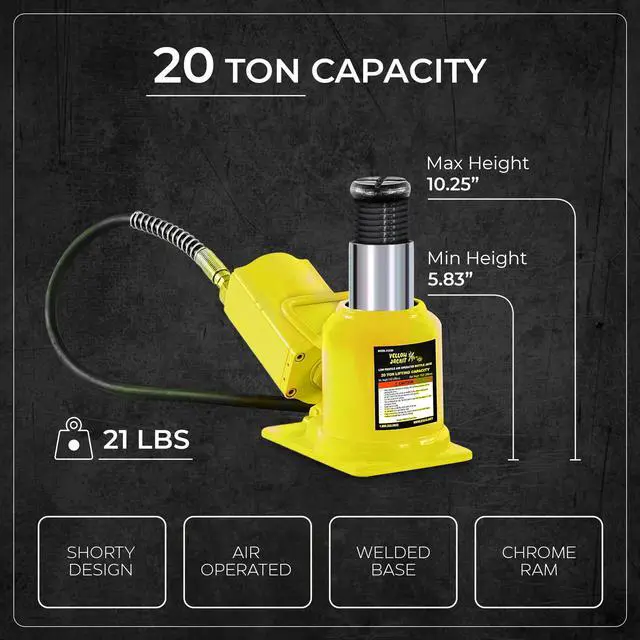 Alt view image 2 of 6 - 10399 Yellow Jackit Air Hydraulic Bottle Jack, 20 Ton Capacity, 10.25 Inch Height 14 Inches Height