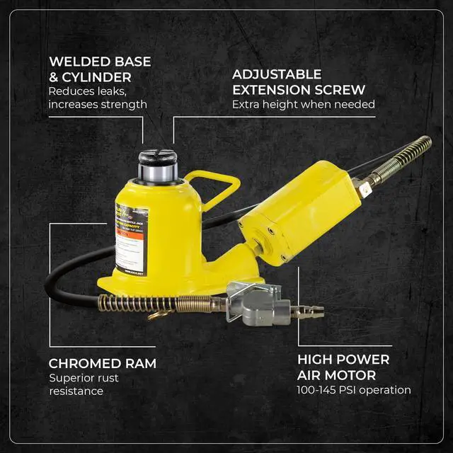 Alt view image 3 of 6 - 10399 Yellow Jackit Air Hydraulic Bottle Jack, 20 Ton Capacity, 10.25 Inch Height 14 Inches Height