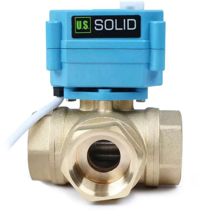 Main image of 1" 3 Way Brass Motorized Ball Valve 110-230VAC, L Type Water Shutoff Valve with Manual Function, Standard Port, NOT for Drinking Water