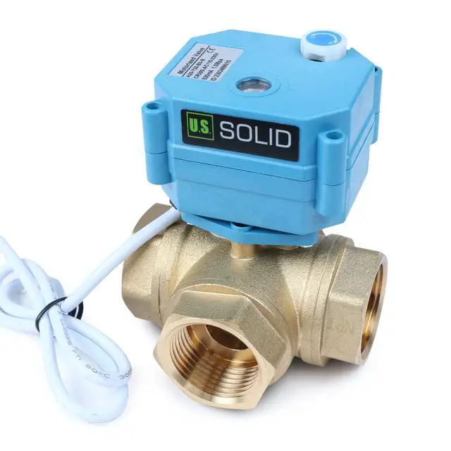 Alt view image 3 of 6 - 1" 3 Way Brass Motorized Ball Valve 110-230VAC, L Type Water Shutoff Valve with Manual Function, Standard Port, NOT for Drinking Water