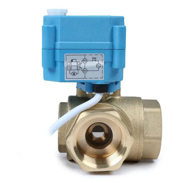 Alt view image 4 of 6 - 1" 3 Way Brass Motorized Ball Valve 110-230VAC, L Type Water Shutoff Valve with Manual Function, Standard Port, NOT for Drinking Water