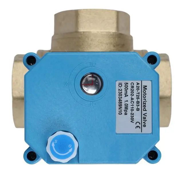 Alt view image 5 of 6 - 1" 3 Way Brass Motorized Ball Valve 110-230VAC, L Type Water Shutoff Valve with Manual Function, Standard Port, NOT for Drinking Water