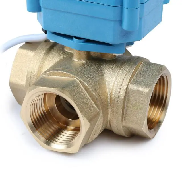 Alt view image 6 of 6 - 1" 3 Way Brass Motorized Ball Valve 110-230VAC, L Type Water Shutoff Valve with Manual Function, Standard Port, NOT for Drinking Water