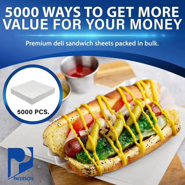Alt view image 2 of 6 - Paterson Paper 5000 Count White Grease-Resistant Deli Sandwich Wrap Paper Sheets/Basket Liners (Case of 5000)