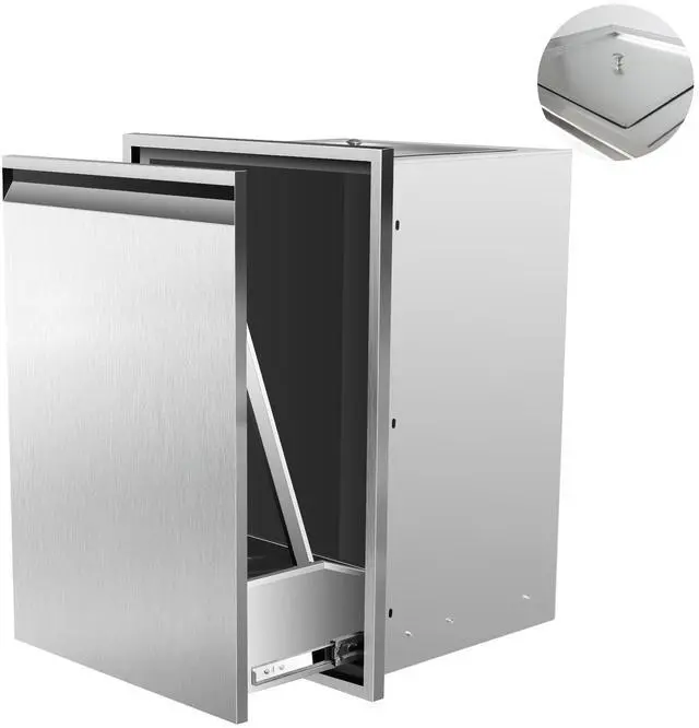 Main image of Pull Out Trash Drawer 19" Wx27 Hx16 D Built-in Single Trash Drawer Stainless Steel Trash Bin for BBQ Island Grill